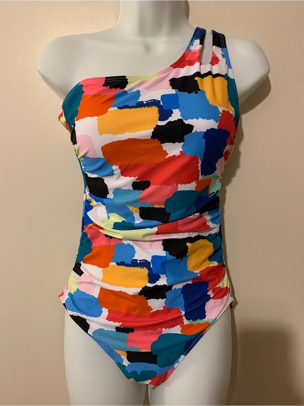 Multicolor One-Shoulder Brushstroke One-Piece Swimsuit